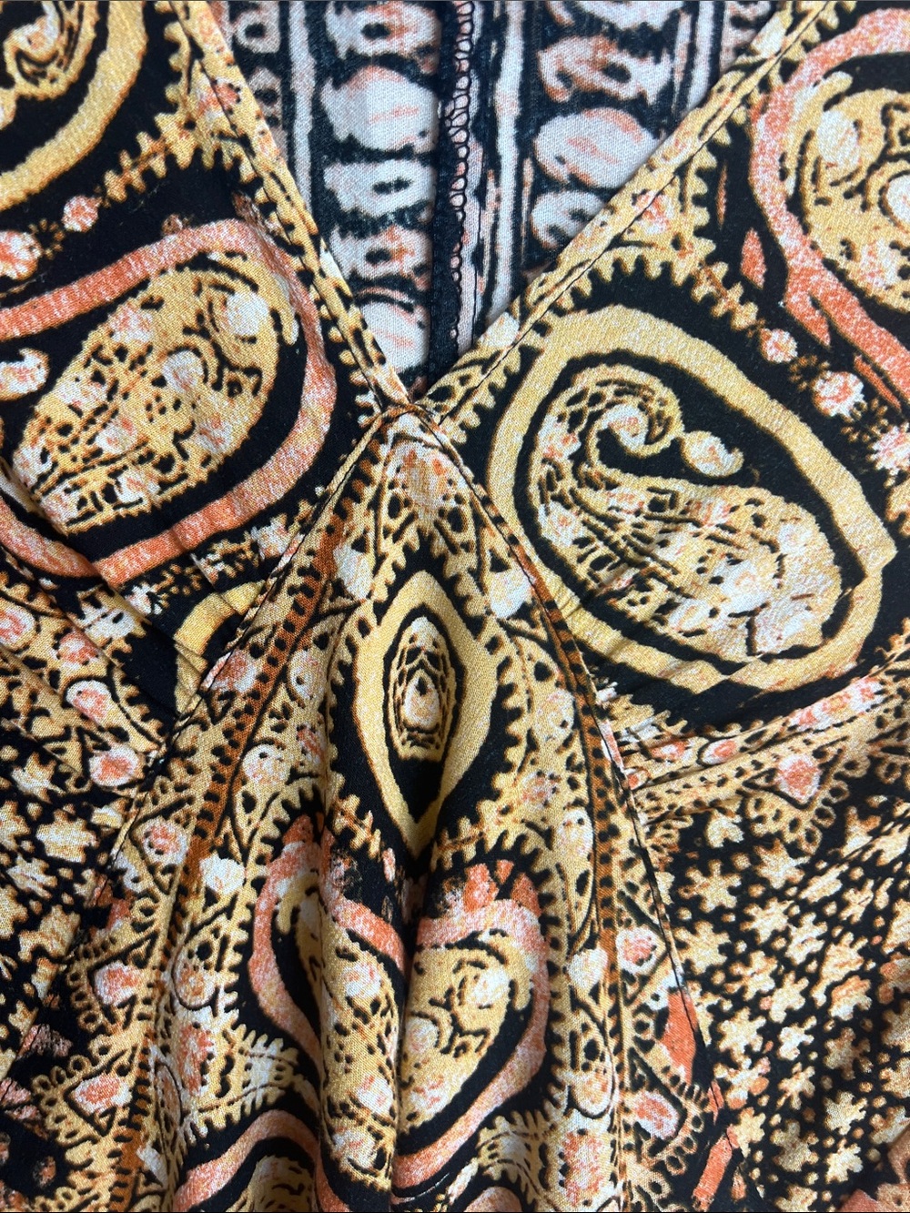 Free People Orange and Gold Paisley V-Neck Long Sleeve Crop Top - Picture 8 of 13